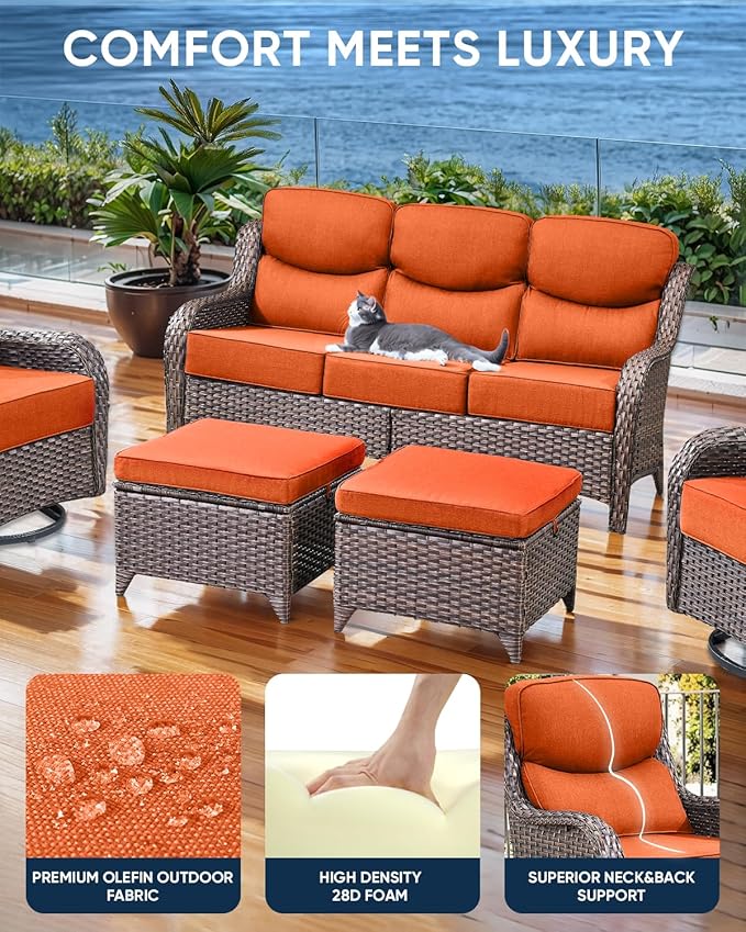 Luxury 24x24x6 Inch Smile Patio Dining Chair Cushions Set of 4 - Heavy Duty Water Slashproof Outdoor Seat Cushion for Outside Furniture Swivel Chairs Loveseat L-Shape Sofa - Orange