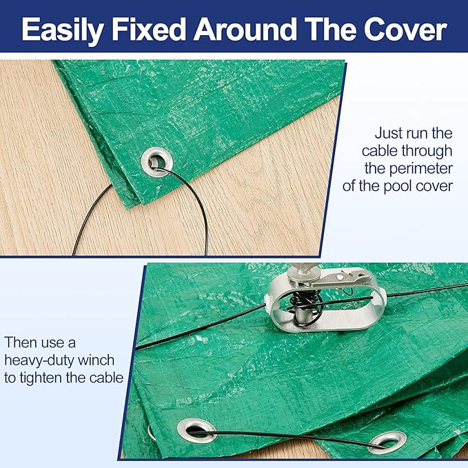 131ft Pool Cover Cable and Winch Kit Pool Covers for Above Ground Pools 10x16 Pool Cover Cable for Securing Above Ground Swimming Pool Covers(Black)