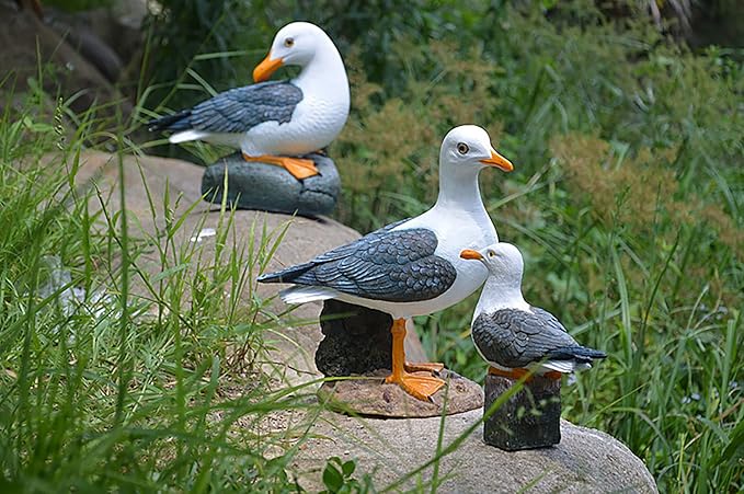 Real Seagull Outdoor Statue,Garden Bird Sculpture,Beach Statue Decor,Resin Animal Seabird Ornaments,Coastal Beach Decor for Outdoor Table Decor for Garden,Terrace,Lawn,Yard