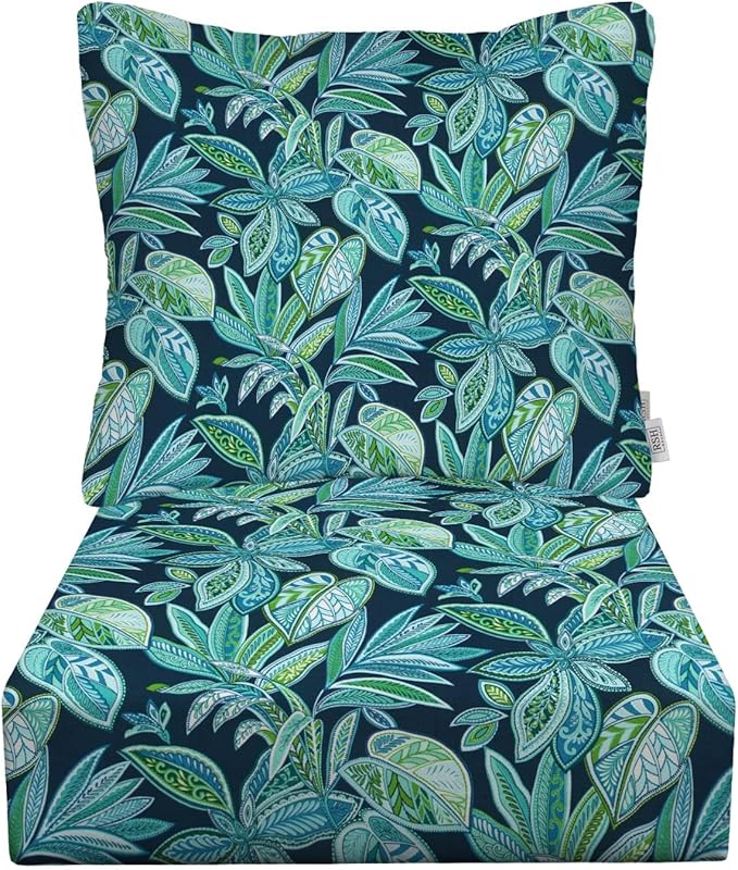 RSH DECOR Deep Seating Cushion with Pillow Back | 22” x 25” Seat | Water and Fade-Resistant Spun Fabric | Outdoor Chair Cushion Set for Patio Furniture | Crestwood Marine - Made in USA