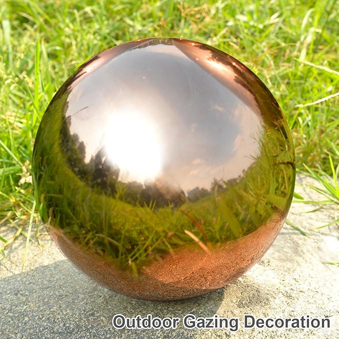 Nerien 10inch Gazing Ball, Stainless Steel Garden Mirror Globe, Polished Ornament Sphere, Hollow Floating Reflective Hemisphere, Home Outdoor Pond Housewarming Swimming Pool Decoration Gift, Rose Gold