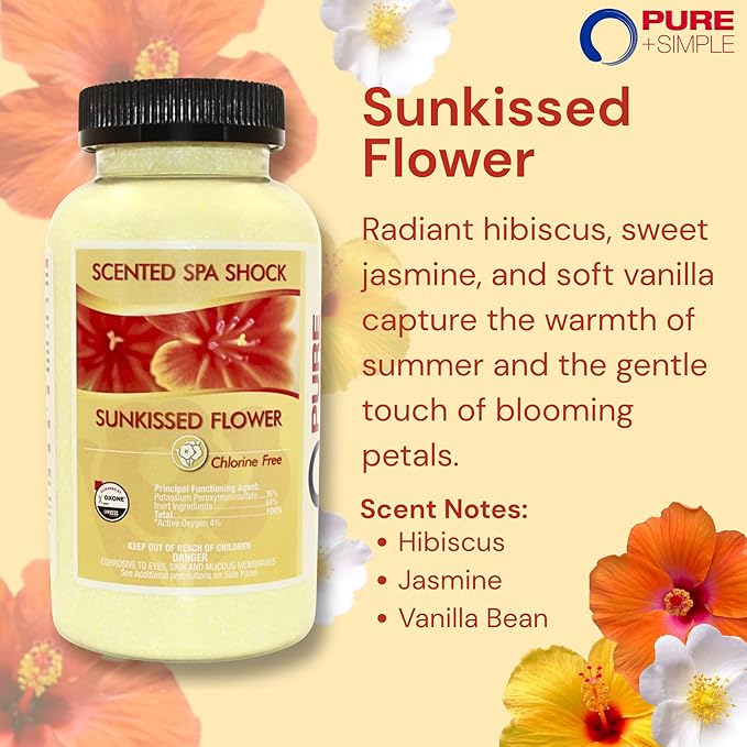 Sunkissed Flower Aromatherapy Spa Shock for Hot Tubs & Spas | Non-Chlorine Oxidizing Hot Tub Shock Treatment | Compatible with Bromine Tablets & Chlorine | Neutralizes Odors & Clarifies Water (2 lbs)