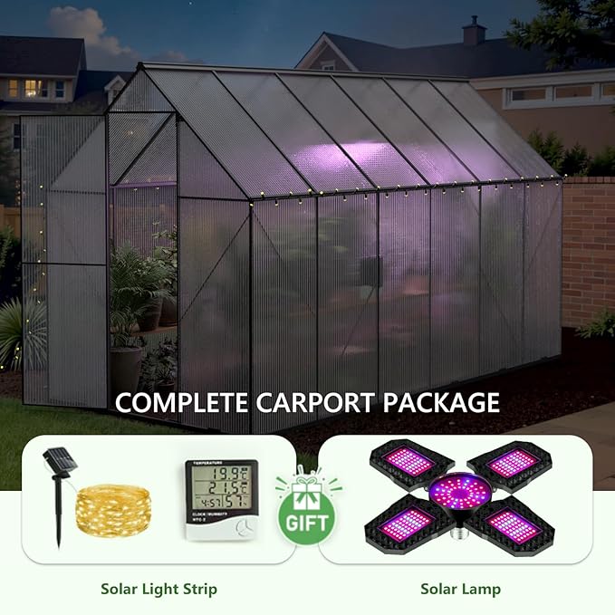 6X12 FT Greenhouses for Outdoors, Heavy Duty Polycarbonate Greenhouse, Large Walk-in Greenhouse with Roof Vent, Aluminum Hot House for Garden,Backyard