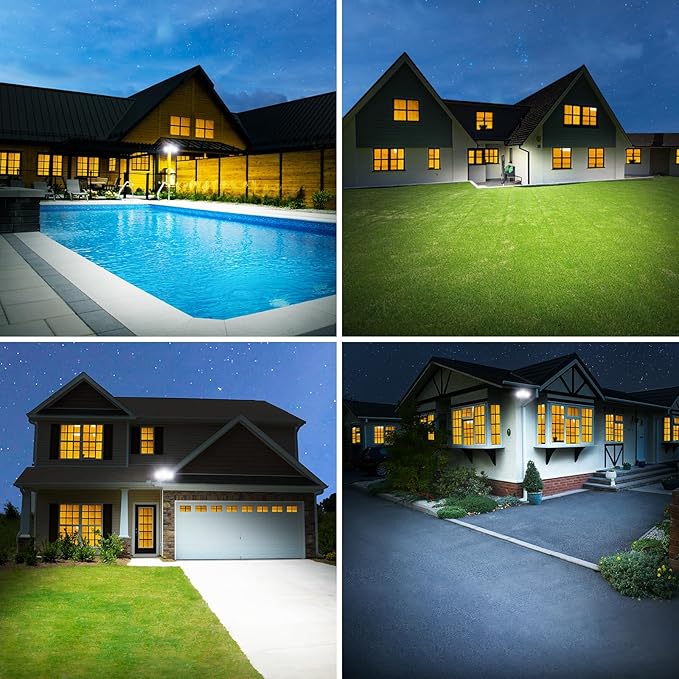 Onforu Dusk to Dawn Outdoor Lighting,100W 9000LM Bright LED Flood Lights,IP65 Waterproof 3 Adjustable Heads Security Lights Fixture,6500K White OutdoorLighting for Garage,Patio,Yard