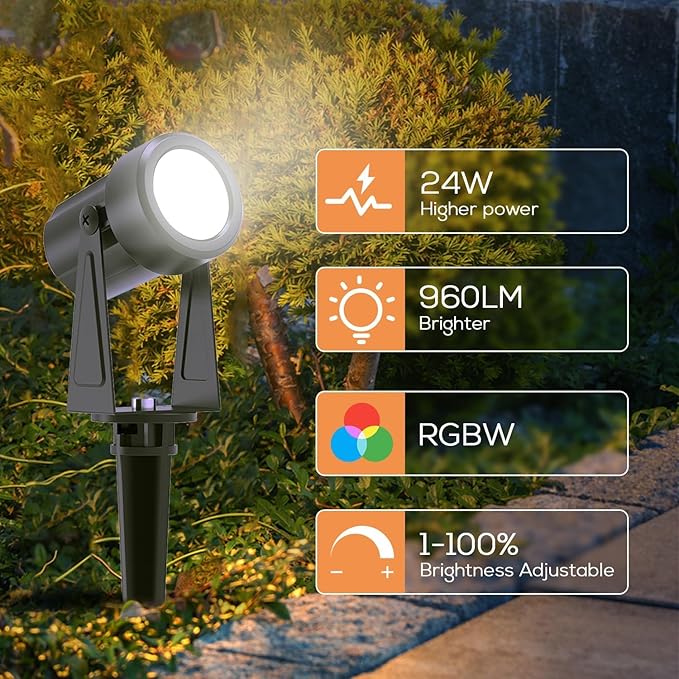 SUNTHIN Outdoor Landscape Lighting with Remote, RGBW Color Changing Spot Uplights, 16 Pack