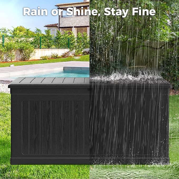 Lyromix 230 Gallon Outdoor Large Resin Storage Box, Waterproof Deck Box Lockable & UV-Resistant, Outside Cushion Storage for Patio Furniture, Garden Tools, Pool Accessories, Black
