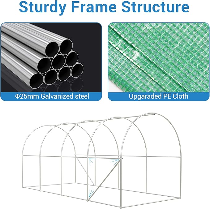 15X7x7 Ft Walk-in Tunnel Greenhouse for Outdoor Gardening - Heavy Duty Galvanized Steel Hoop House with Green PE Cover, A Swing Door & 8 Vent Windows, Garden Plant Protection for Winter Use