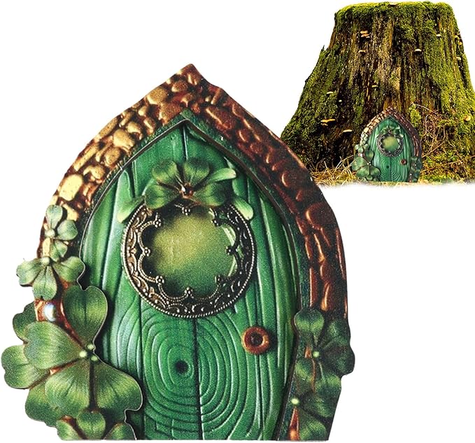 Miniature Fairy Door, Wooden Gnome Door for Trees Wall, Fairy Garden Outdoor Decor Accessories