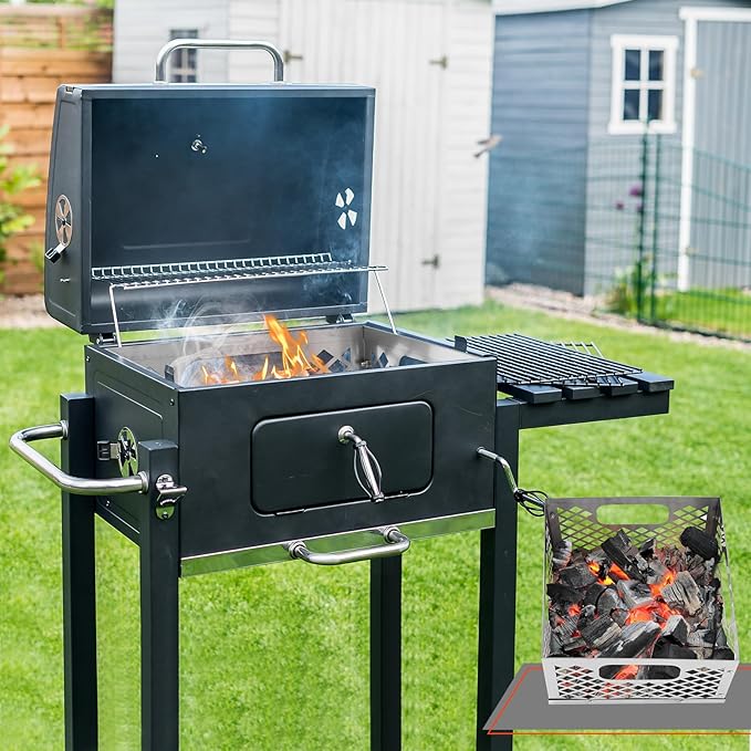 Pasimy 12 x 12 x 7.5'' Charcoal Fire Basket for Offset Smoker, Grill Accessories Stainless Steel Fire Basket for Smoker BBQ Grill Accessories
