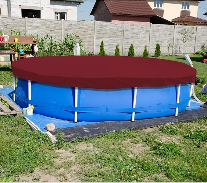ECOOPTS 18 ft Waterproof Round Polyester Pool Cover for Above Ground Pools, Swimming Pool Cover Protector Winter Safety Cover (Red)