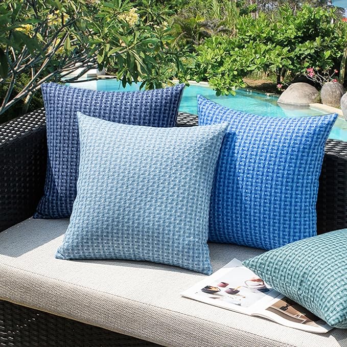 Kevin Textile Outdoor Waterproof Throw Pillow Covers Pack of 2 Farmhouse Decorative Cushion Covers for Garden Patio Tent Balcony Bench Couch Sofa 24x24 Inch, Navy Blue