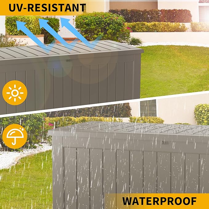 270GAL Extra - Large Brown Outdoor Deck Box with Lock Hole - Waterproof, SGS - Tested UV Resistance, Massive Storage for Lawn Mowers, Camping Gear, and More, Effortless Setup