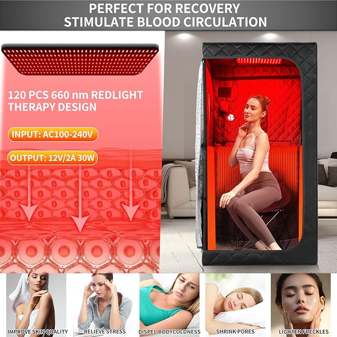 Infrared Sauna Box, Portable Infrared Sauna for Home, Personal Infrared Sauna with Red Light Threapy, Remote Control, Heating Foot Pad, Upgraded Comfortable Chair