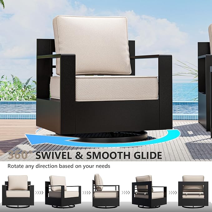 Outdoor Patio Furniture Set, 4-Piece Aluminum Patio Conversation Set All-Weather Metal Outdoor Sectional with 6 Inch Thick Cushions, Deep Setting for Garden, Outside and Porch
