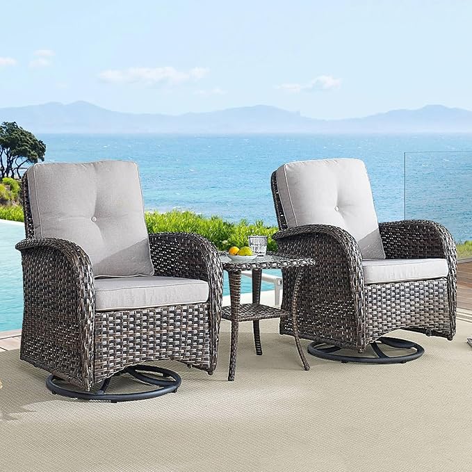 HUMMUH 6-Piece Patio Furniture PE Wicker Outdoor Conversation Set,All-Weather Rattan Swivel Rocker Chairs Outdoor Couch Ottomans for Backyard,Poolside,Deck
