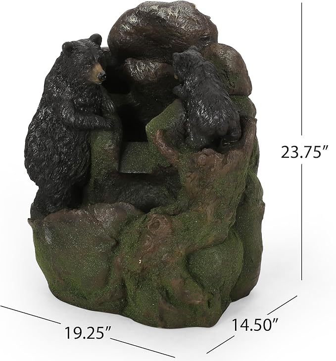 Merax 23.75" High Handcrafted Floor Fountain – Faux Stone Waterfall with LED Lights, Weather-Resistant Outdoor Water Feature for Garden Patio Yard, Moss & Black