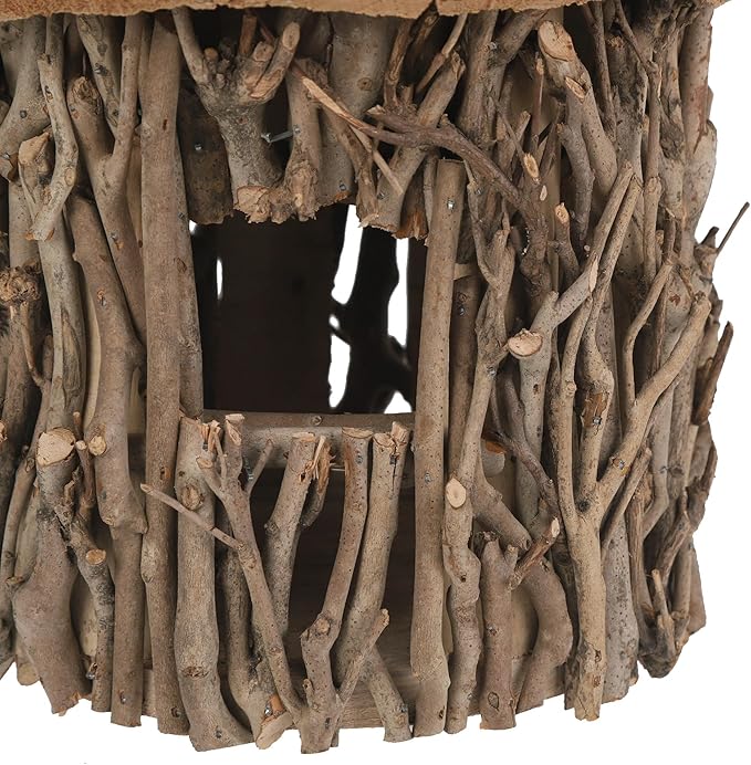 Twig-Covered Cylinder Birdhouse, 2.4" Entry for Medium Birds, Natural Branch Exterior & Waterproof Interior, Woodland Garden Backyard Decor