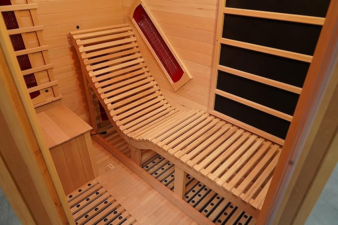 ZONEMEL Infrared Sauna Room with Recliner, 1 or 2 Person Full Spectrum Infrared Sauna Home, 220V, 2300W, 4 Heating Tubes, 4 Carbon Crystal Heating Panel, Bluetooth Speakers, 7 Color Light, Oxygen Bar