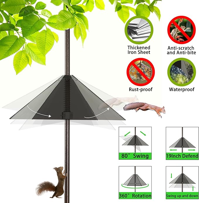 Widened 19" Metal Squirrel Baffle for Bird Feeder Poles - Outside Baffle Guard, Weatherproof Outdoor Squirrel Proof Protector with Matte Black Finish (1 Pack)