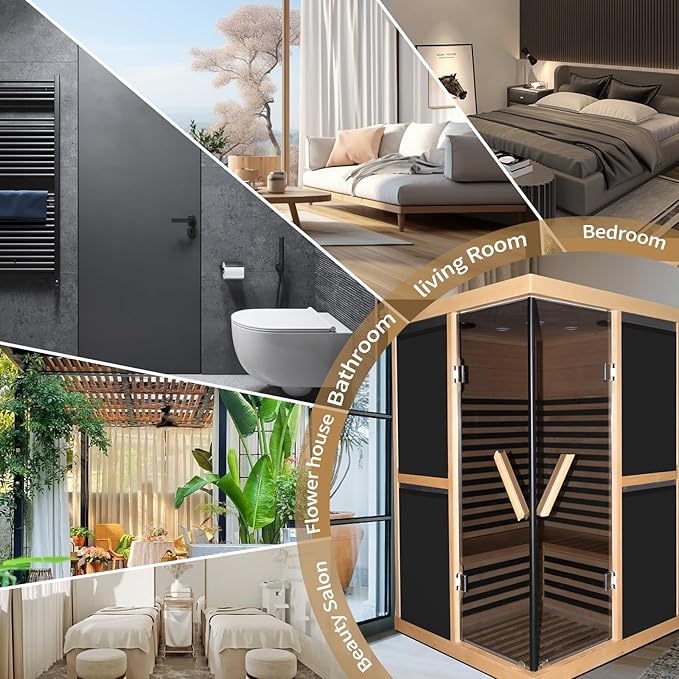 Far Infrared Sauna for Home 2 Person Saunas for Home Indoor Sauna 1980W Hemlock Wood Sauna Room 2-Person Infrared Sauna with LCD Control Panel and Tempered Glass Doors Dry Sauna 47.2*47.2*75.6 Inches
