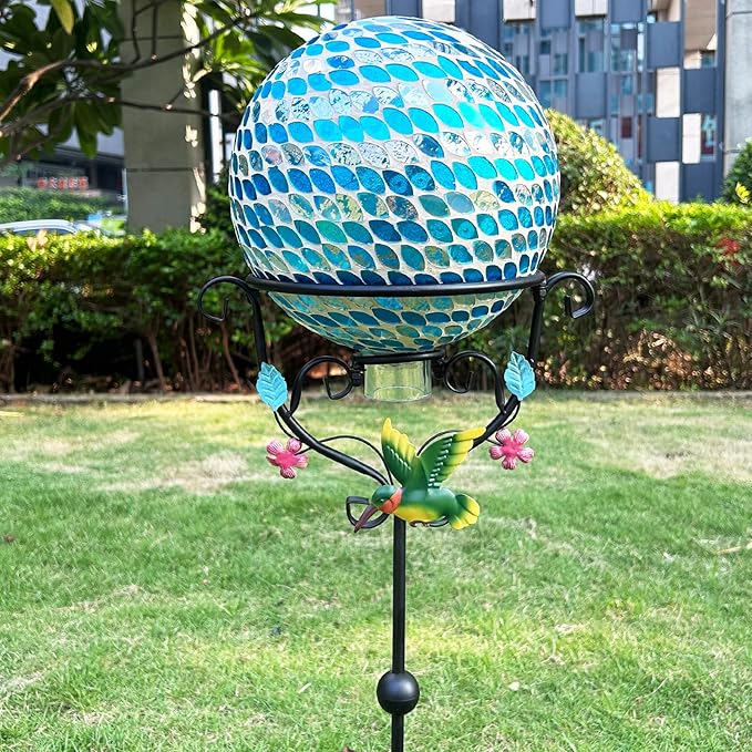 Hummingbird Gazing Globe Stand - 31.1" Metal Display with 3 Prongs Base for 10" Black Glass Balls - Outdoor Garden Yard Courtyard Lawn