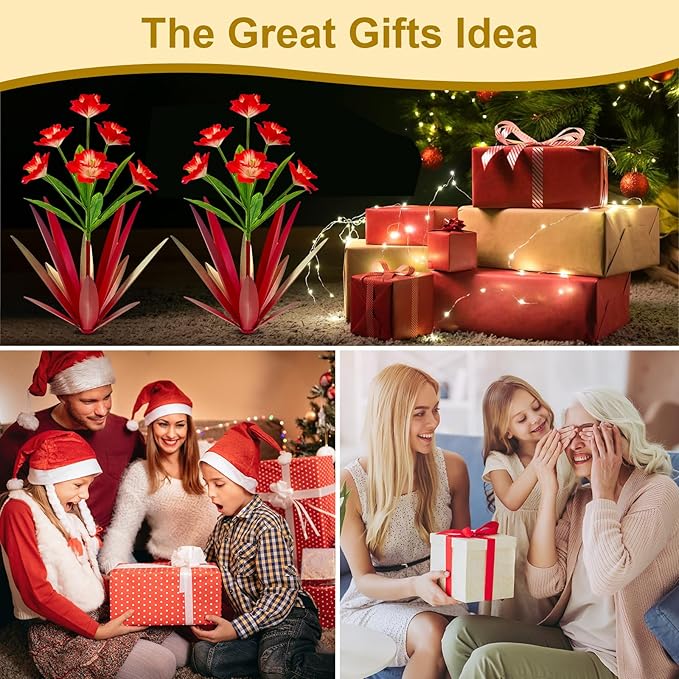 Homight Metal Agave Plant Outdoor Decoration Outdoor Garden Decoration Daffodils Flowers Mexican Yard Art Daffodils Flowers Decorative Garden Gift (2 Big red Daffodil)