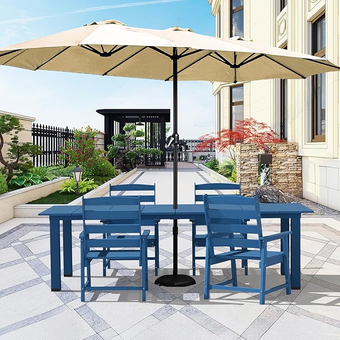 LOUNZY 5 Pieces Patio Dining Sets, Outdoor HDPE Furniture Set for 4 w/ 2" Hole Cut-Out Dining Table with 4 Patio Chairs for Pool, Lawn and Garden,Navy