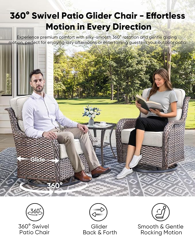 HUMMUH 7 Pieces Wicker Patio Furniture Set with Patio Swivel Chairs Set of 4,High Back Outdoor Sofa Ottomans,6 Inch Thick Cushions Outdoor Conversation Set for Porch, Balcony, Deck