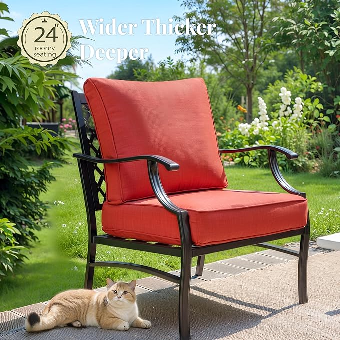 Patio Furniture Set 7 pcs, Outdoor Patio Furniture, 3-Seat Sofa, 2 Single Chairs, 2 Rocking Chairs, 2 Ottomans and 5.75" Extra Thick Cushion, Patio Conversation Set for Backyard Deck,Red