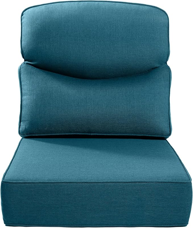 Luxury 22x24/22x25 6-Inch Smile Outdoor Cushions - 1 Set Deep Seat Water-Resistant Patio Furniture Replacement Cushion for Wicker Wood Metal Chair Glider Rocker Loveseat Sofa - Peacock Blue