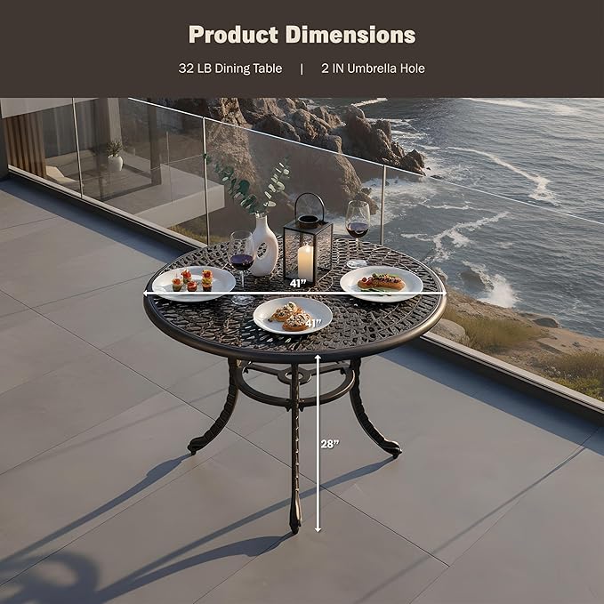Kinger Home Harmon 41-inch Patio Dining Table, Round Outdoor Table, Outdoor Dining Table, Aluminum Patio Furniture, Outdoor Dining Set, Woven Design, Rust Resistant