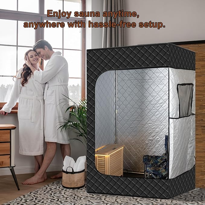 Portable Infrared Sauna Tent, Dry Sauna Box with 1500W Graphene Heater and 2 Chairs, Smart Touch and APP Control, 1-2 Person Full Body Sauna Kit for Home Spa Relaxation