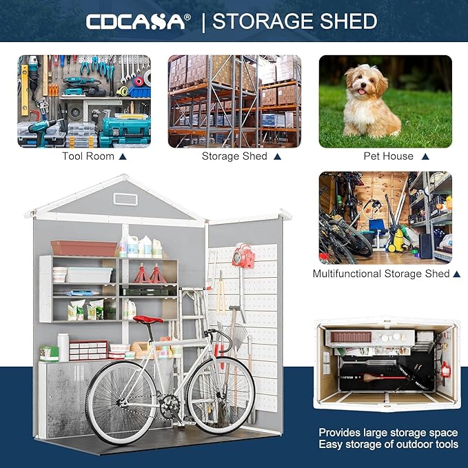 CDCASA 6x3 FT Resin Storage Shed, Waterproof Outdoor Shed with Floor & Window & Lockable Door Included, Outside Plastic Tool Sheds for Garden, Patio, Backyard, Light Gray