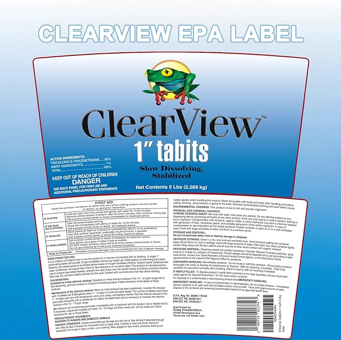 ClearView Chlorine Tablets 1 Inch 10 Lbs for Swimming Pools, 1" Chlorinating Tablets for Spa Hot Tub Chemicals Pool Chlorinating Sanitizer, Kills Bacteria Controls Algae, 10 Pounds