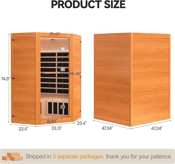 HUGROVE 2-3 Person Low EMF FAR Infrared Sauna for Home, Indoor Canadian Hemlock Dry Heat Sauna Kit with Bluetooth Speakers, LED Lights & Smart Control Panel