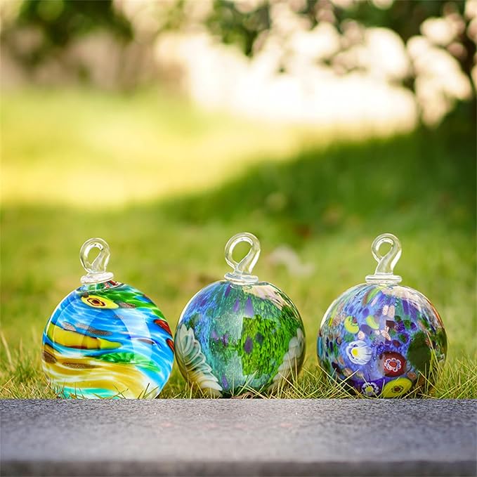 QFkris 4" Blown Glass Christmas Ornaments Ball for Christmas Tree, Hand Blown Glass Ornaments, Gazing Balls Witch Balls Friendship Ball