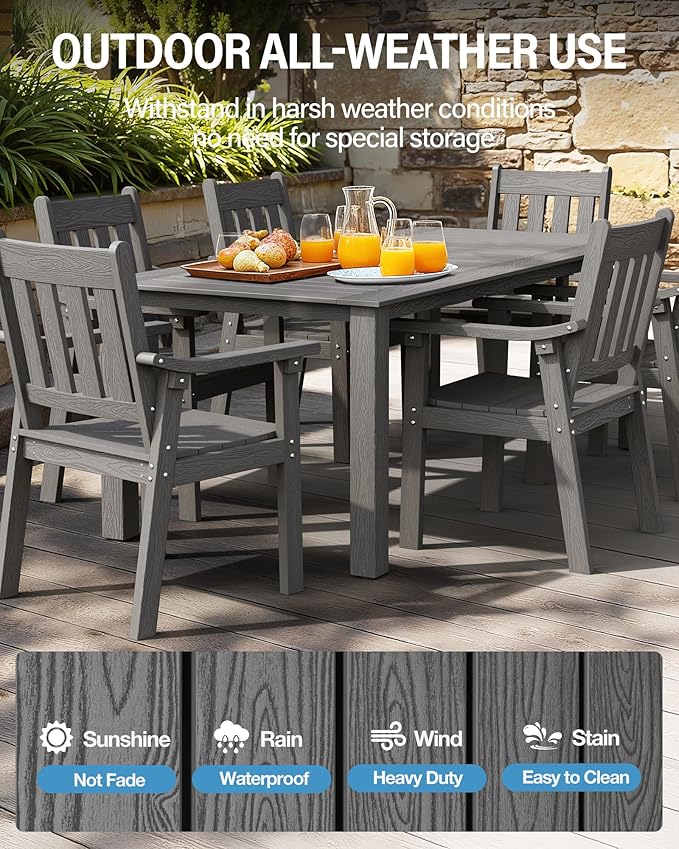 YEFU Outdoor Patio Chairs Set of 2: All Weather Outdoor Dining Chairs with Wide Curved Seat and Backrest - Plastic Patio Chairs for Outside Backyard/Garden/Pool/Porch/Deck 350lbs Capacity Grey