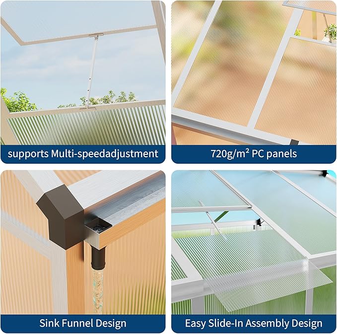 8 x 10 FT Greenhouse, Heavy-Duty Polycarbonate Large Walk-in Greenhouse Roof Vent ,Aluminum Frame & Lockable Door, for Backyard, Green Houses for Outside Garden Backyard
