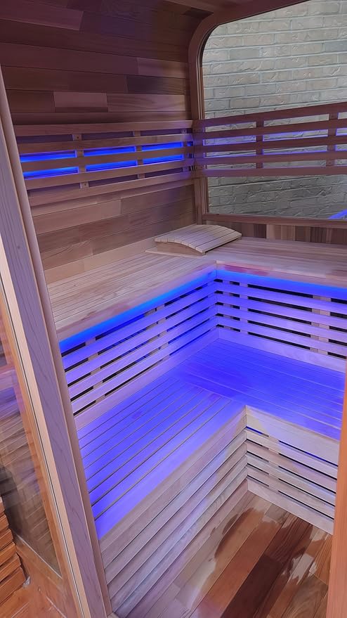 Customize Outdoor Traditional Steam Sauna 4-10 Person, Canadian Hemlock, Red Cedar Sauna, Porch Option, Glass Window Option, Wood Burning Stove or Harvia Heater, ETL Certificate(0-195 °F)