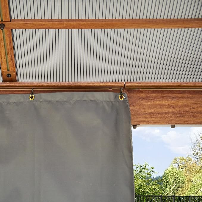 TOOLPORT Hardtop Gazebo 10x10 ft with Polycarbonate Roof - Wood-Like Finish - 4 Side Panels in Gray