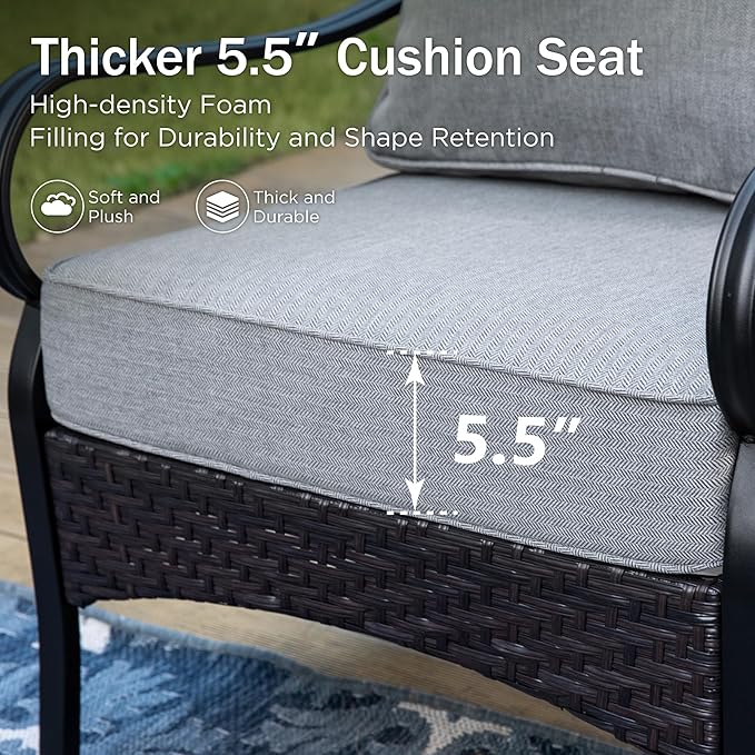 Swivel Patio Sofa Chairs - 2 PCS Outdoor Swivel Rocker Armchairs, Patio Seating with High Back Deep Seat for Porch Deck Balcony