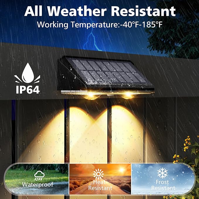 APONUO Solar Fence Lights Outdoor Waterproof, Fence Lights Solar Powered, 9 RGB Color Modes&Warm White&Cool White, Fence Solar Light Outdoor for Backyard, Patio, Wall, Yard,Deck（Black, 6 Pack）