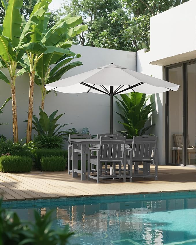 HDPE Outdoor Patio Dining Set with Table & 4 Chairs, All-Weather 5-Piece Outdoor Table and Chairs, 2" Umbrella Hole, Patio Furniture for Garden, Backyard, Deck | Grey