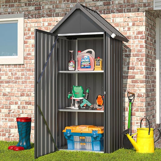 AECOJOY Outdoor Storage Cabinet Waterproof with Adjustable Shelves, Vertical Tall Storage Shed with Lockable Door, All Weather Mental Sheds & Outdoor Storage Clearance for Outside in Dark Grey
