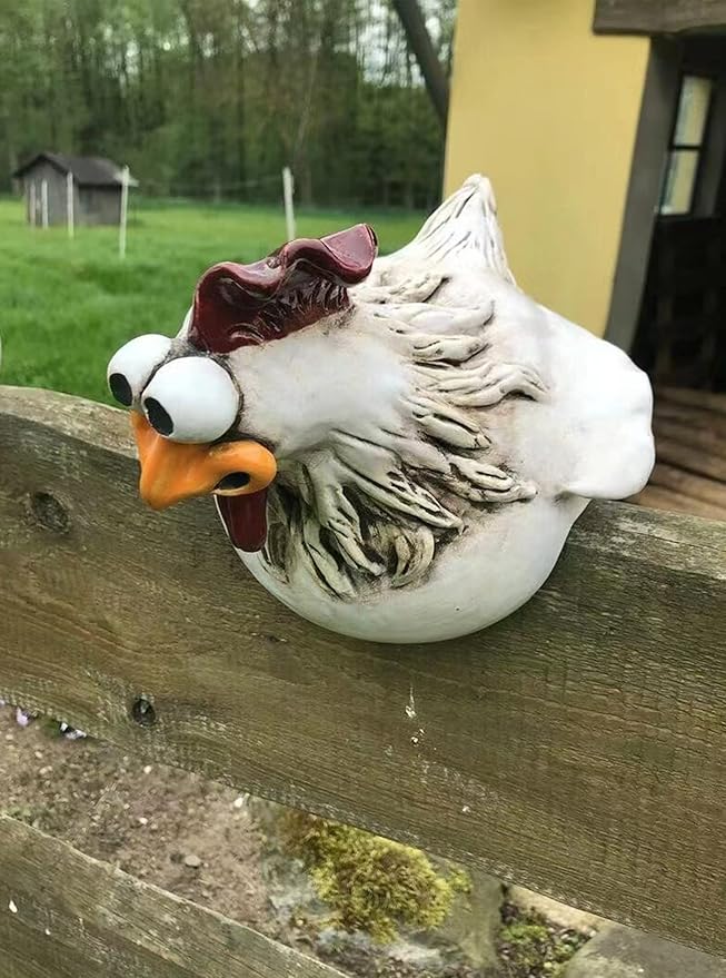 coolboy Chicken Fence Decoration Funny Farm Sculpture Chicken Decorations for Home Garden Stairs,Farm,Patio,Backyard,Resin Craft Chicken Wiht Garden Figurine Statue,3 Chickens a Set