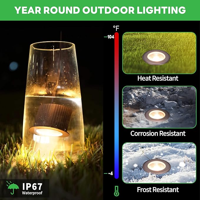 LED Well Lights Low Voltage Outdoor - IP67 Waterproof 12V Ground Fixture, Warm White & Cool White Hard-Wired Landscape Lighting, ORB Aluminum for Wall Walkway Patio 9W 700LM 6 Pack