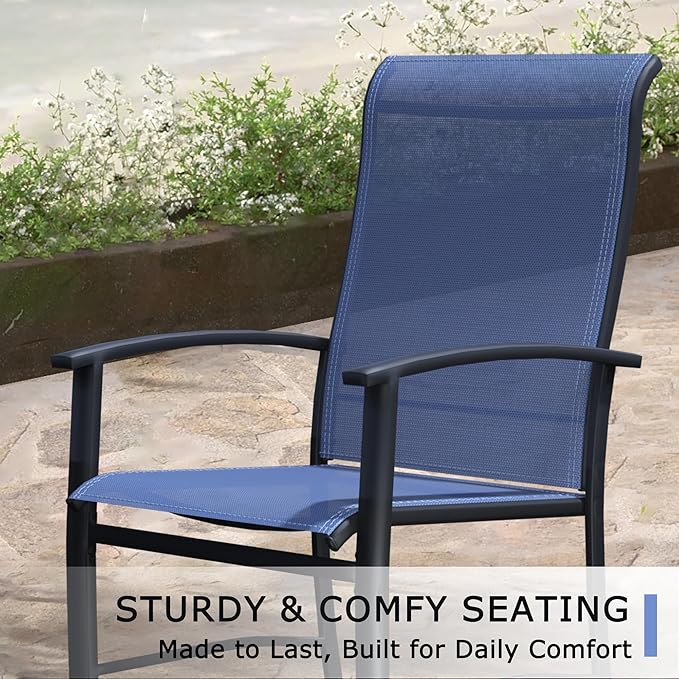 Outdoor Dining Chairs Set of 4, Stackable Patio Chairs with Metal Frame & Textilene Fabric, Perfect for Patio Garden Deck, Blue