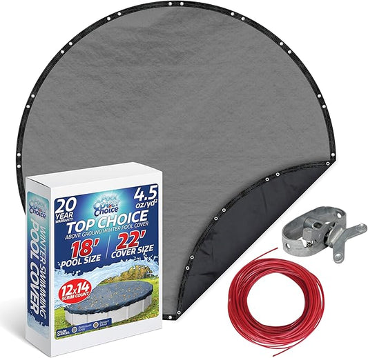 Winter Swimming Pool Cover for 18 ft Aboveground Round Pool Size, Top Choice Series, Solid Material, Color - Platinum Gray, Pool Cover Choice 3018-4CHOICE