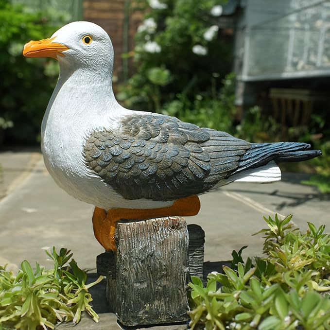 Real Seagull Outdoor Sculpture,Funny Bird Statue,Garden Beach Statue Decor,Resin Animal Seabird Ornaments,Coastal Beach Decor,Patio Decor for Outdoor Table Decorfor Garden,Terrace,Lawn,Yard