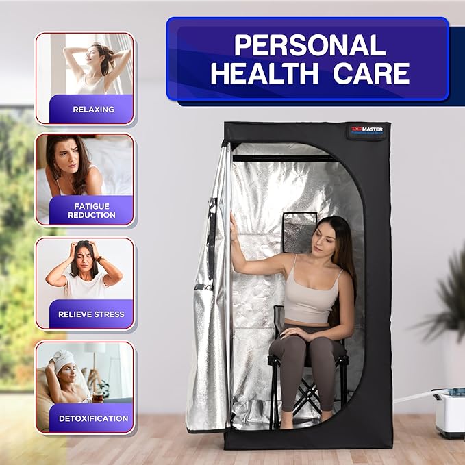 TopMaster Portable Sauna Steam Tent, Full Size Home Personal Sauna Box Steam Room, Large 3 Liter 1000W Generator, Folding Chair, 9 Levels,